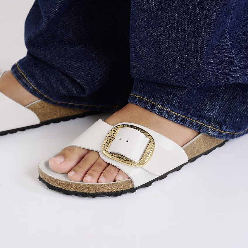 Madrid Hammered Big Buckle | High-Shine Patent Leather | Antique White - Image 2
